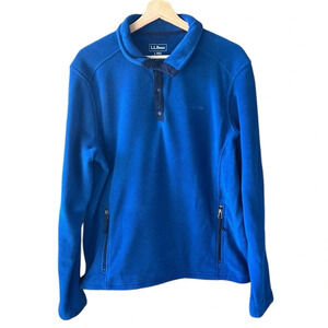 L.L. Bean Royal Blue Sz L Classic 1/4 Snap Pullover Fleece Zip Pockets Polartec